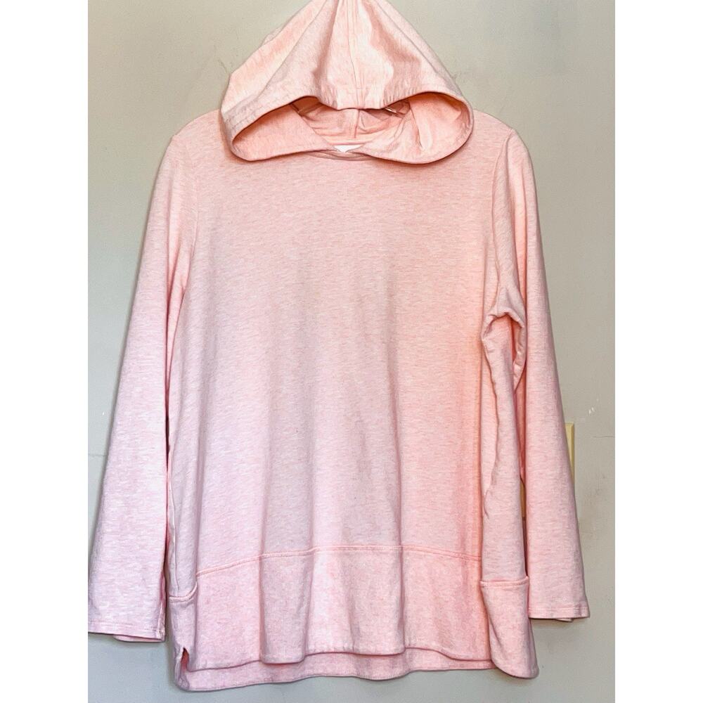 J JILL PURE PINK PIMA BLEND HOODIE SWEATSHIRT PETITES SIZE L TERRY CLOTH LINED